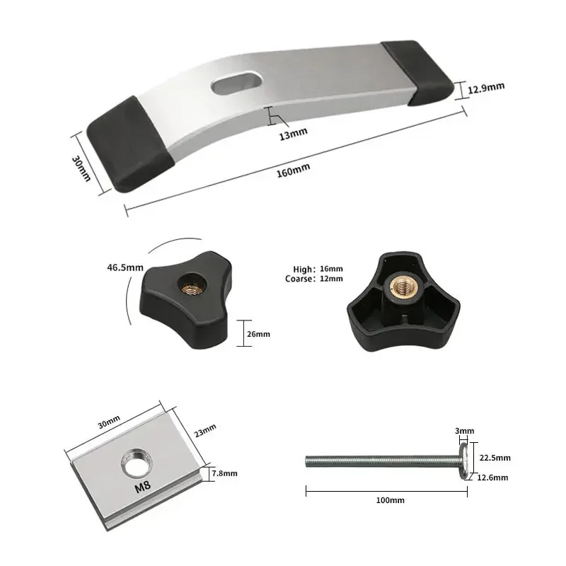 Woodwork T-shape Pressure Plate DIY Woodworking Slotting Pressboard  Table Saw T-slot Carpentry Tool Metal Hold Down Clamp