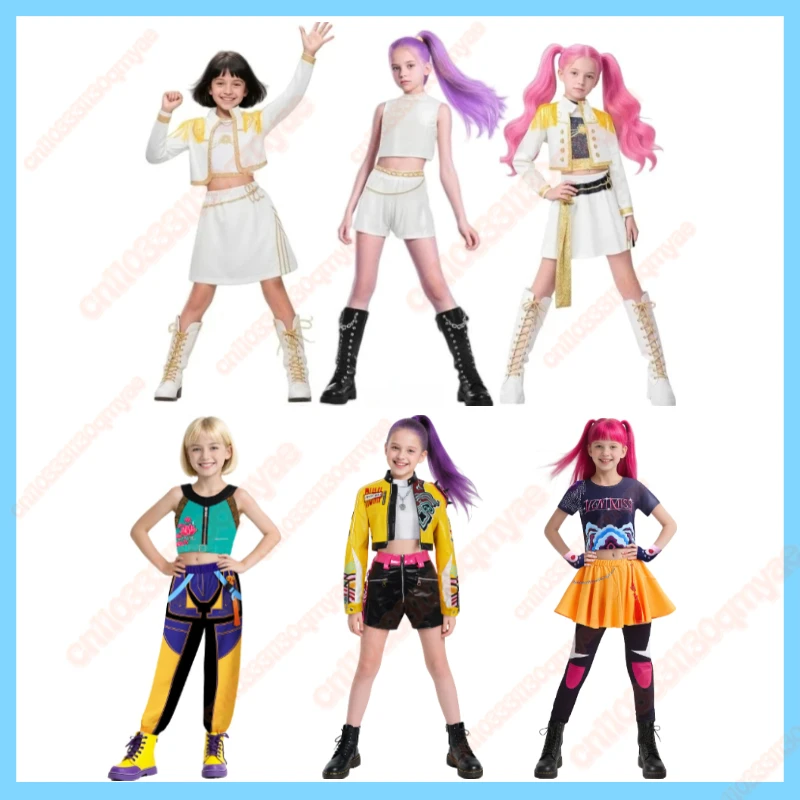 

New Movie 2025 K-Pop Mira Rumi Zoey Demon Hunters Cosplay Costume for Girl Halloween Stage 3D Printed Pattern Role Play Clothes