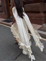 Solid Multi-layer Ruffled Maxi Dress Women Elegant Sleeveless Off-shoulder High Waist Dresses Lady New Chic Vacation Party Gowns - Image 4