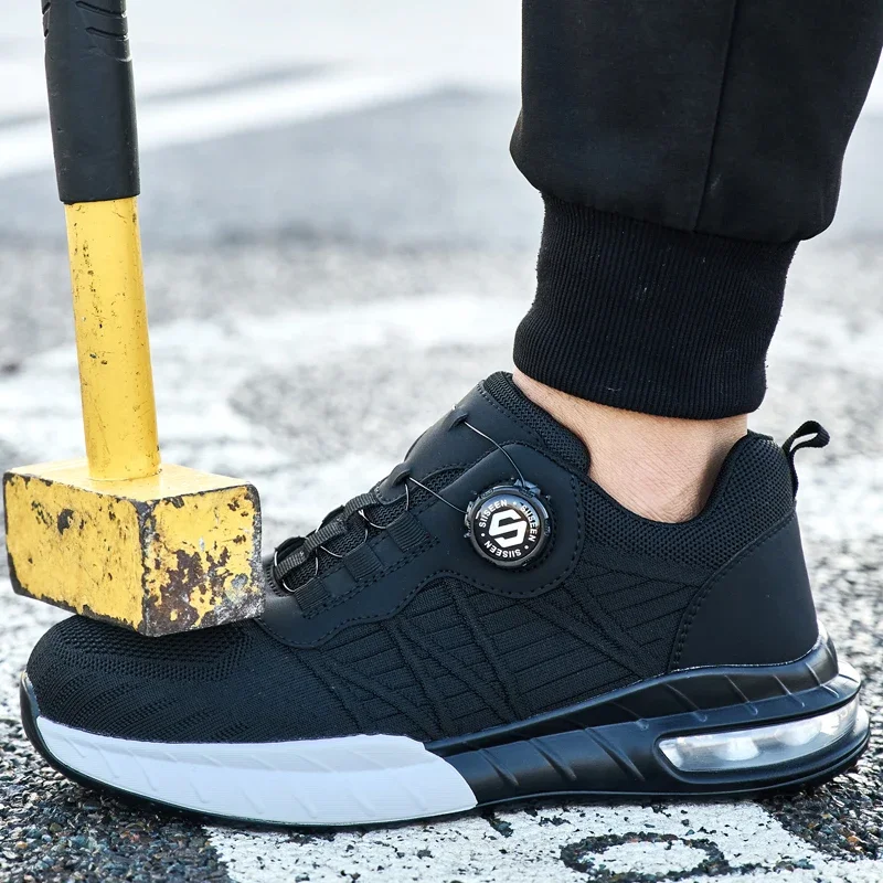 Rotating Button Steel Toe Shoes Fashion Sports Shoes Men's Safety Shoes  Work Sneakers Anti-Smash Anti Puncture Protection Shoes