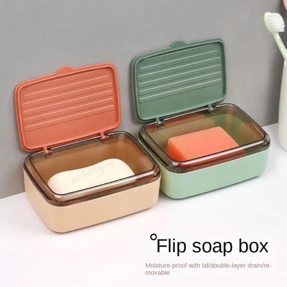 Caja de jabón creativa de doble capa con cubierta, soporte multiusos para jabón, placa de almacenamiento portátil para viajes al aire libre