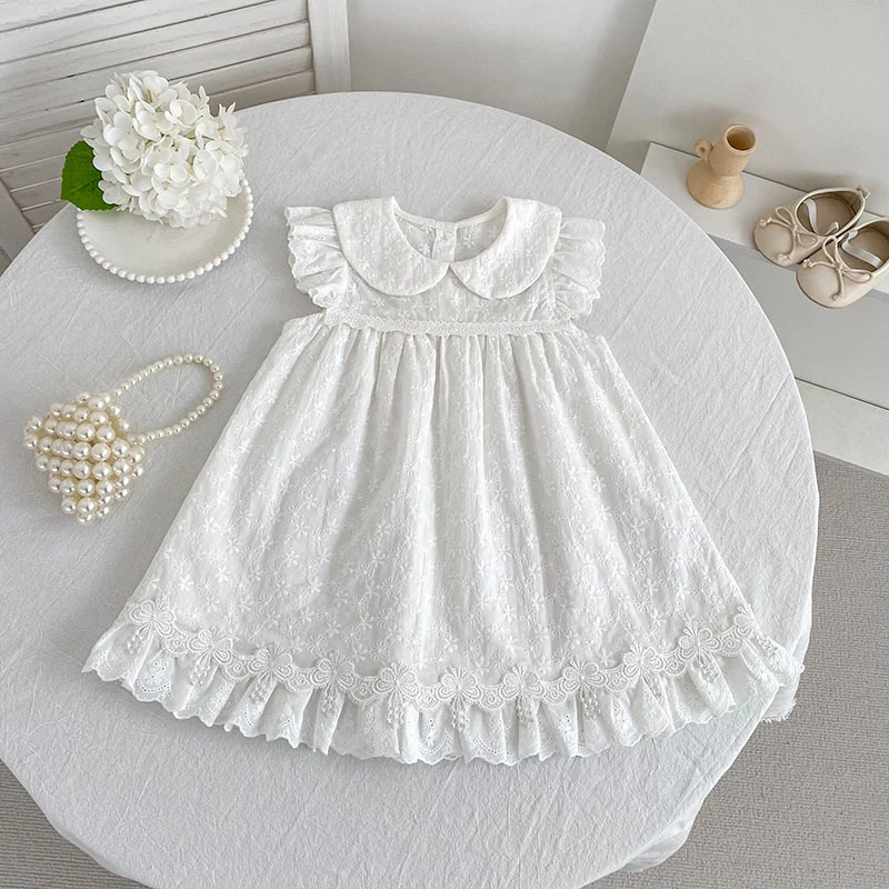 2026 Neuer Sommer 0-24M Baby Mädchen Kurzarm Baumwolle Weißer Strampler 2-6 Jahre Kinder Prinzessin Süßes Stickerei-Kleid Schwesterkleid – Detail 17