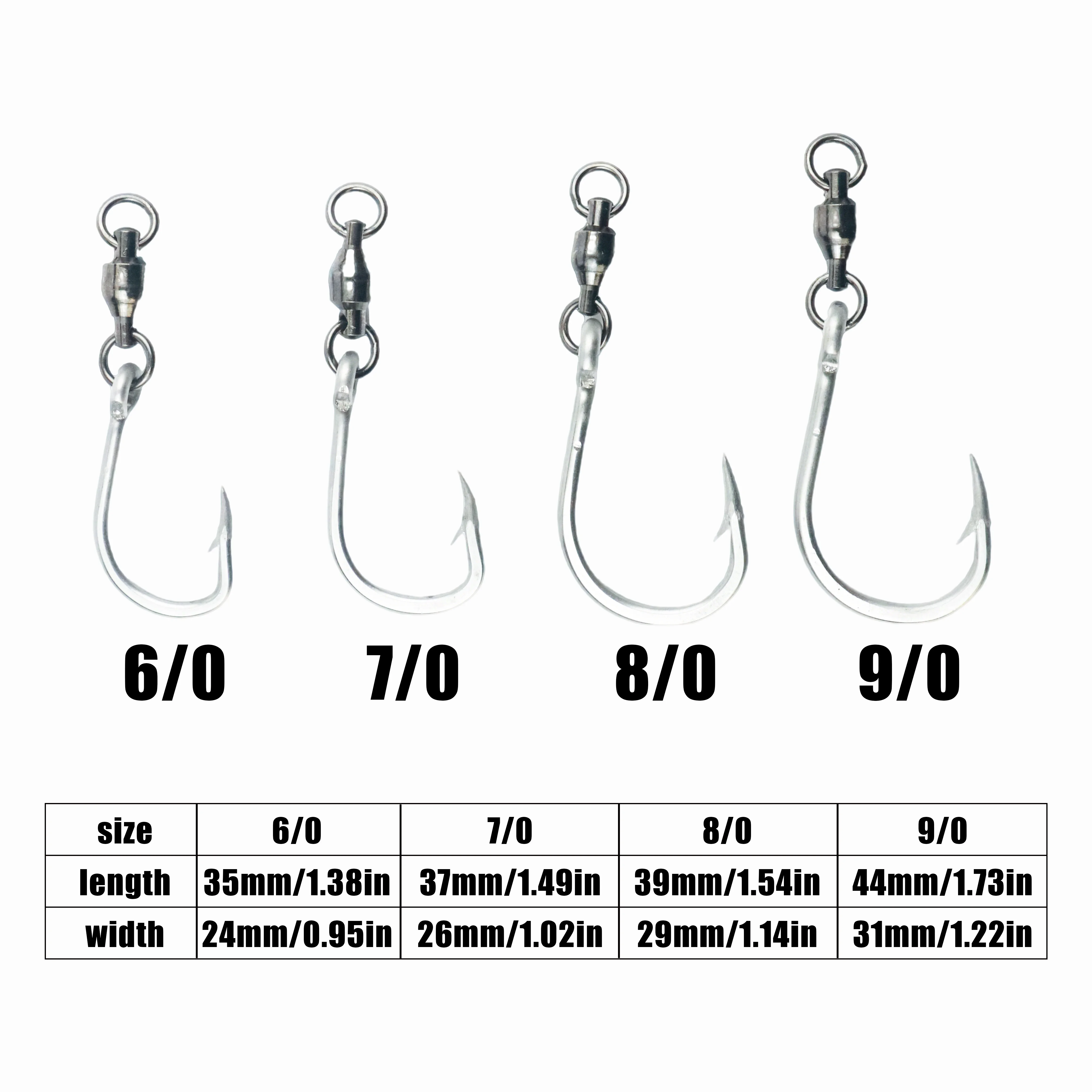 

3 pieces of 6/0, 7/0, 8/0, 9/0 hooks with swivels