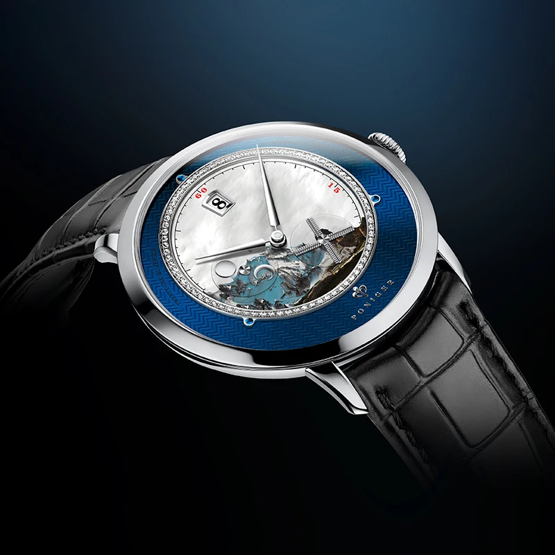 PONIGER Watch For Man Top Brand Fashion Landscape Painting Design Men's Watch Multifunctional Stainless Steel Waterproof Clock