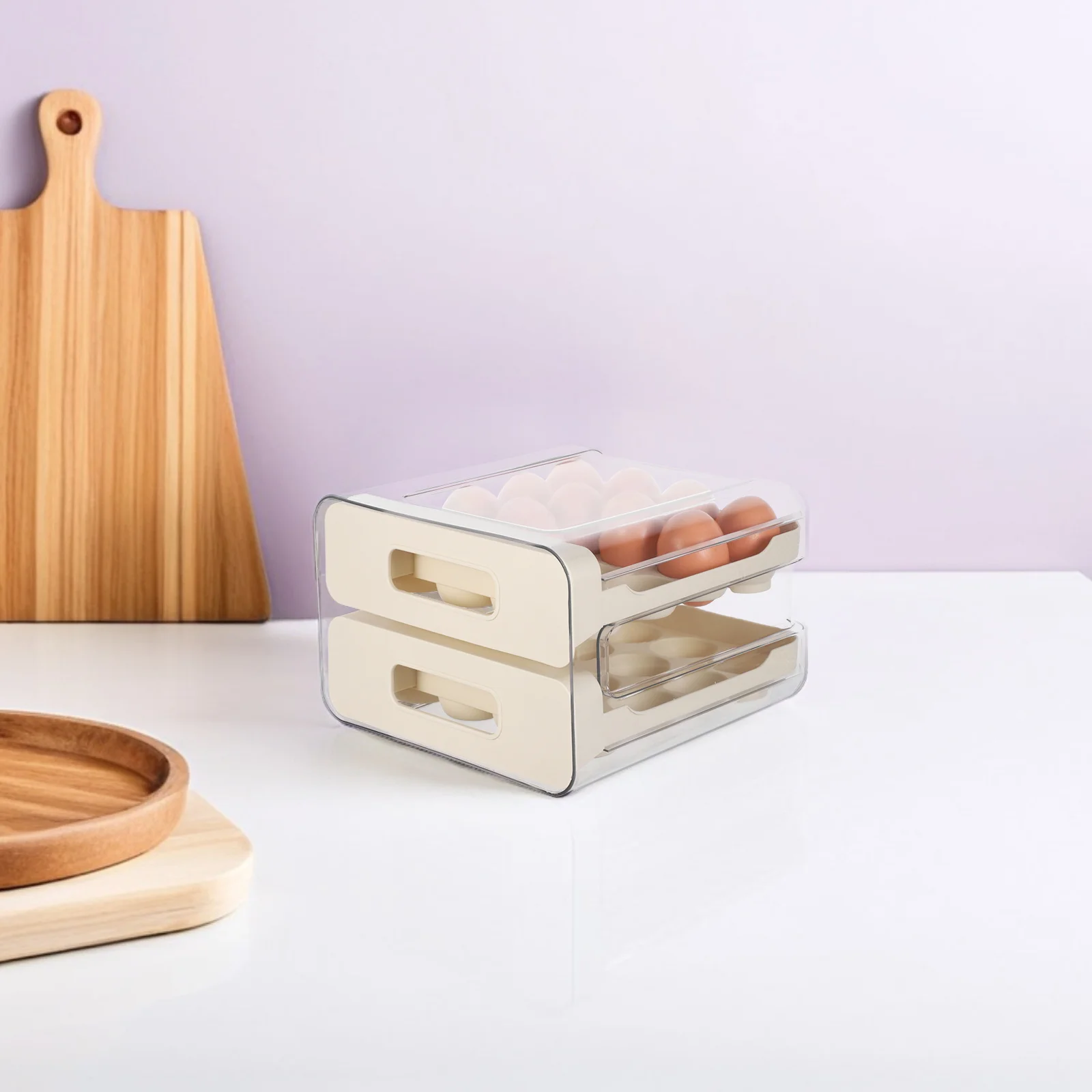 

32-Grid Egg Container for Refrigerator Clear Drawer Style Egg Storage Organizer Prevents Cracks Odor Separation Fridge Safe