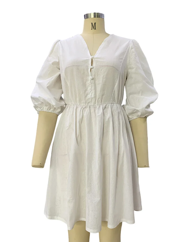 Mini vestidos para mulheres streetwear 2025 verão nova moda solta com decote em v manga bolha vestido cor sólida elegante saias curtas