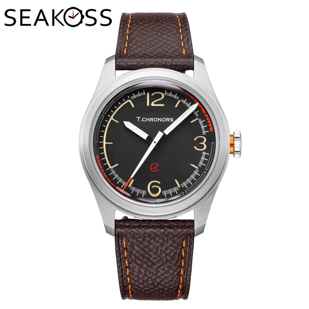 SEAKOSS T.Choronors 5Bar Super Leuchtende 38,5MM Mechanische Herrenuhr Rsz1 Handaufzug Hochgewölbtes Mineralglas Armbanduhr