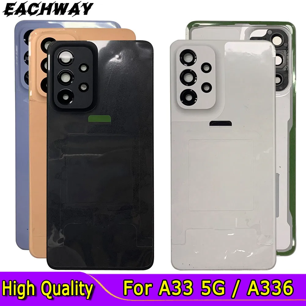 New For Samsung Galaxy A33 5G Battery Back Cover Door Housing +Camera Glass Lens Frame For Samsung A33 A336B A336E Battery Cover