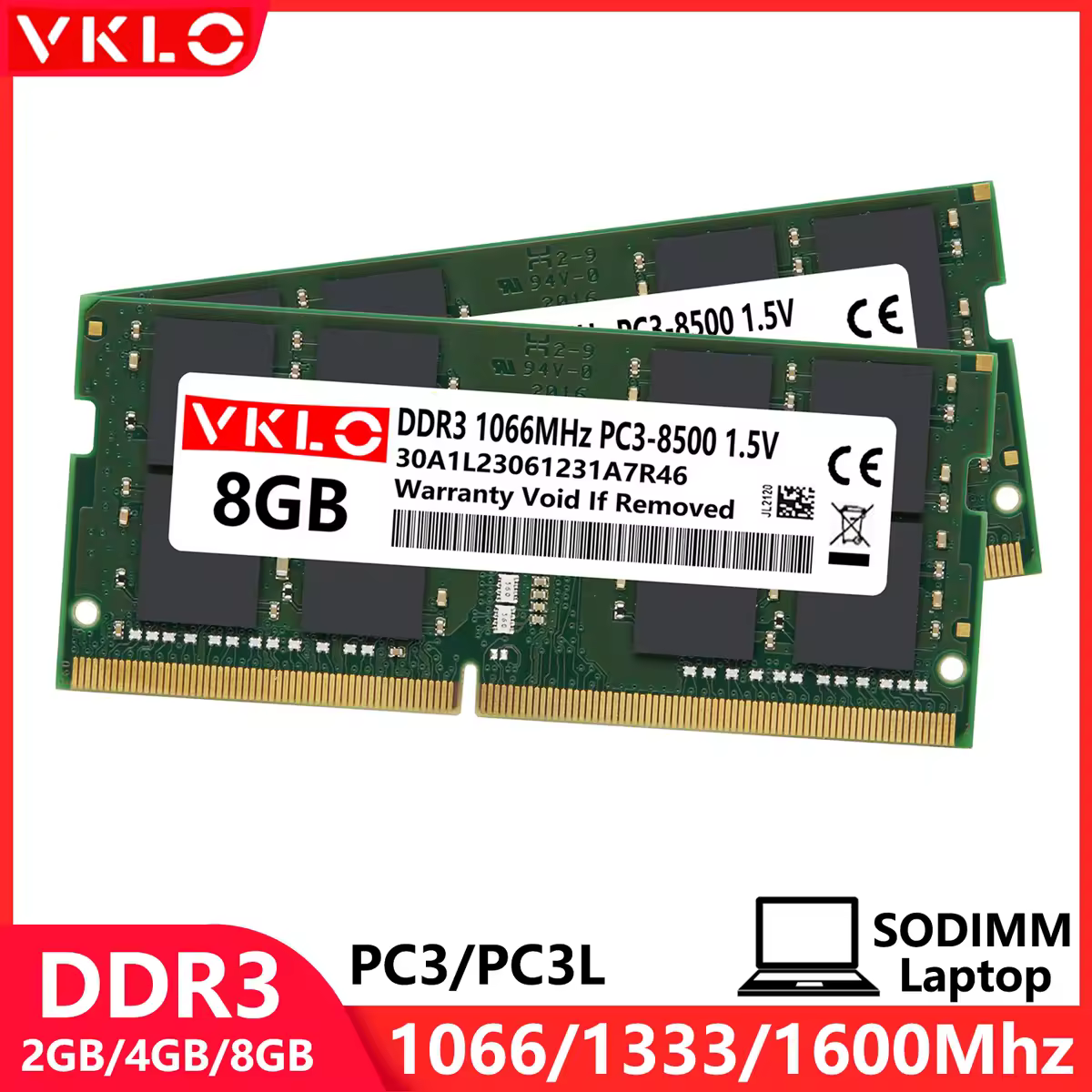 זיכרון RAM למחשב נייד DDR3 DDR3L 2GB 4GB 8GB PC3 1.5V 8500 10600 12800 204 פינים PC3L 1.35V 1066 1333 1600 1866Mhz