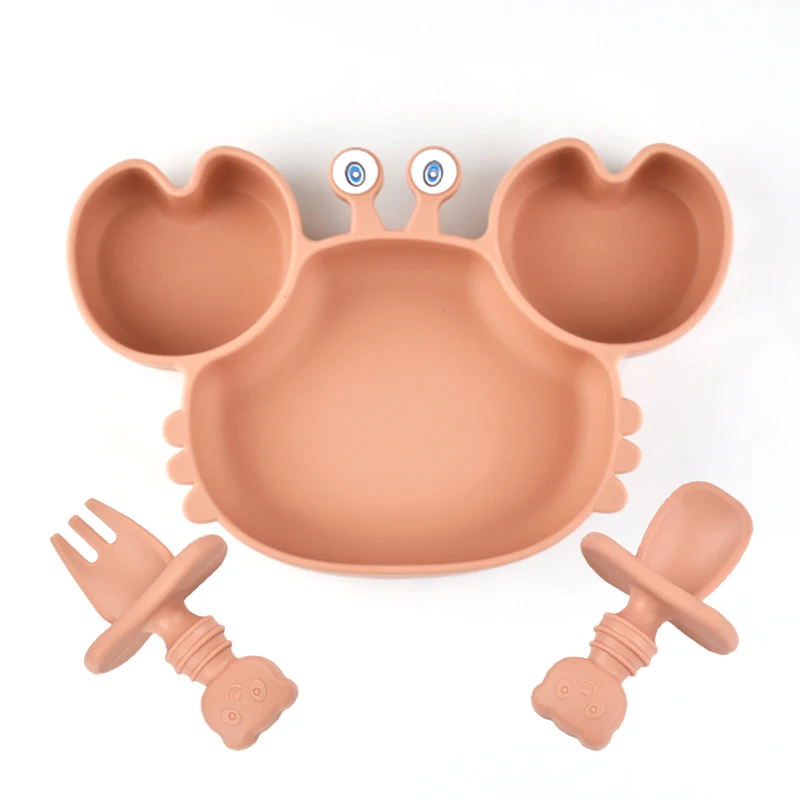 

3pcs/Set Baby Silicone Cartoon Tableware Plate With Fork spoon Food Separate Non-slip Feeding Bowl BPA Free Kids Dinner Plate