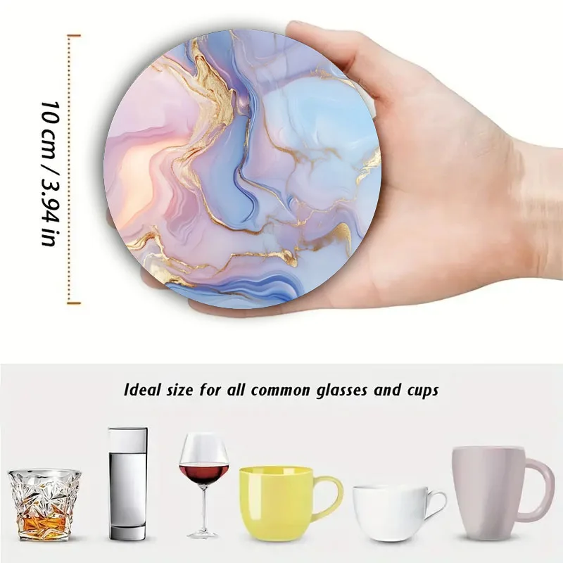 4 Pieces of Marble Pattern Printed Coasters, Suitable for Daily Family Party Decoration, Office, Non-Slip Wooden Coasters