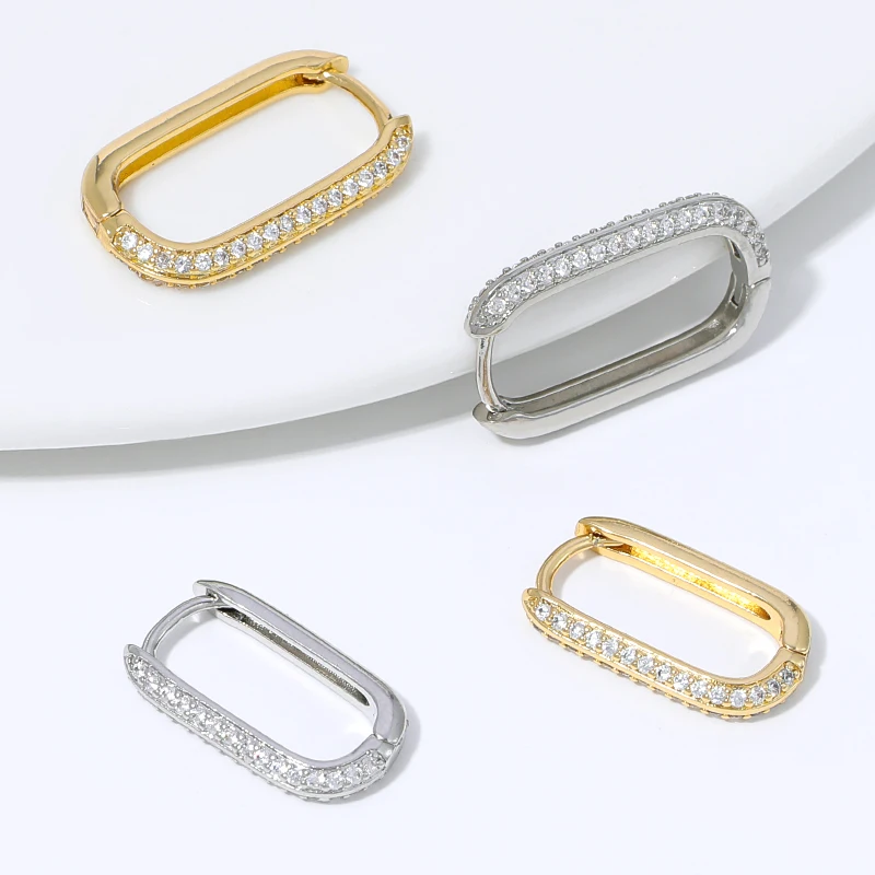 ohrringe damen,ohrringe,Trendige rechteckige Mikro-Zirkonia-Huggie-Ohrringe, 18K vergoldetes Messing, geometrische Creolen, Piercing-Schmuck, Damengeschenk – Detail 16