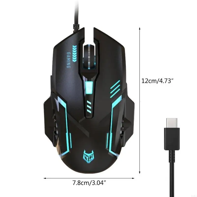 62ka TypeC Mouse 6 Botões USB C Mouse jogos com luzes LED LIME