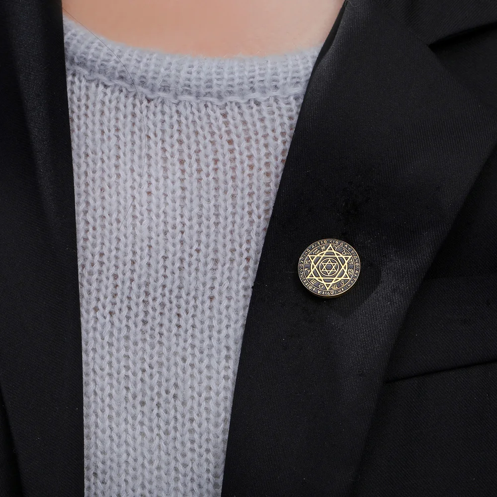 1PC Seal Solomon Hexagram Brooch Good Health Talisman Lapel Pin Accessories for Hat Bag Stainless Steel Jewelry