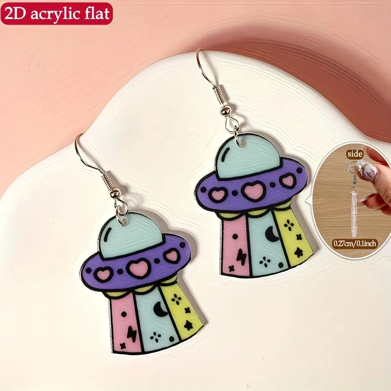 New European and American Popular Trend Space Cat Alien Earrings Acrylic Simple Personality Exaggerated Decoration Earrings Gift