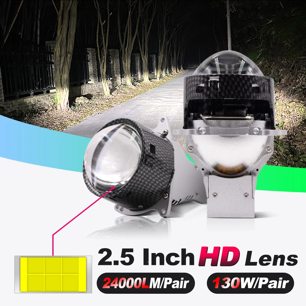 SHUOKE 2.8 Inch BiLED Headlight Projector Dual Beam Optical Lens HD Lenticular Headlamp 130W 6000K White Light for Audi A6 Q5