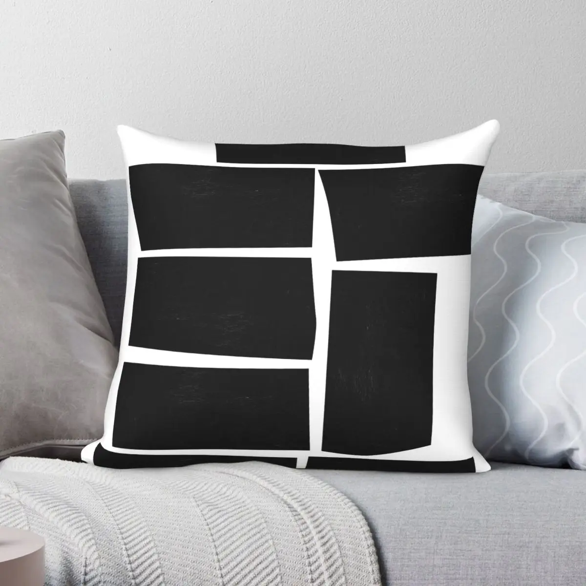 Minimal Wood Blocks Square Pillowcase Polyester Linen Velvet Printed Zip Decorative Pillow Case Home Cushion Cover
