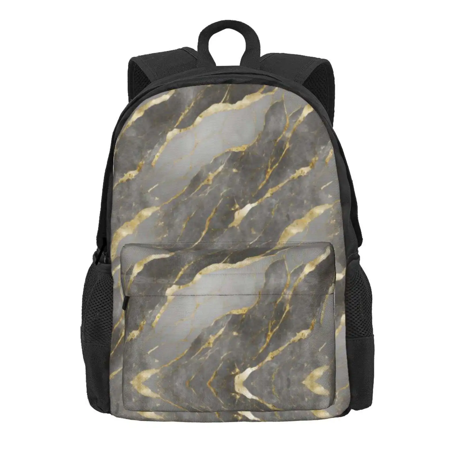 Marble Pattern V10 Hot Sale Schoolbag Backpack Fashion Bags Watercolors Marble Patterns Grey Gold