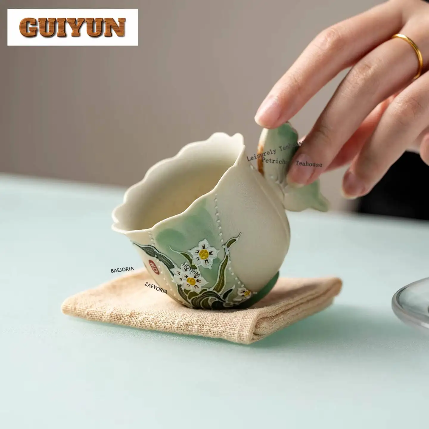 110ml Hand-painted Daffodil Teacup Aesthetic Tea Bowl Sample Tea Cup Tea-tasting Personal Cup Jianzhan Master Cups For Tea