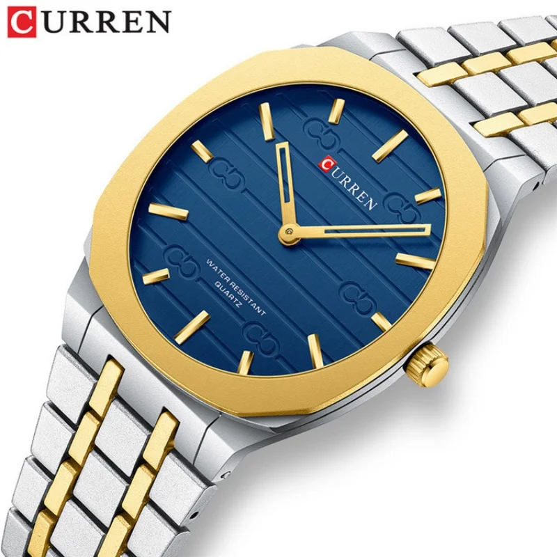 CURREN 8444 Elegant Quartz Watches for Man Stainless Steel Simple Large Dial Ultra-thin Waterproof Casual Style Men Watch Gifts