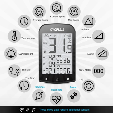 Велосипедный компьютер CYCPLUS M1 с GPS и Bluetooth 5.0 — фото устройства
