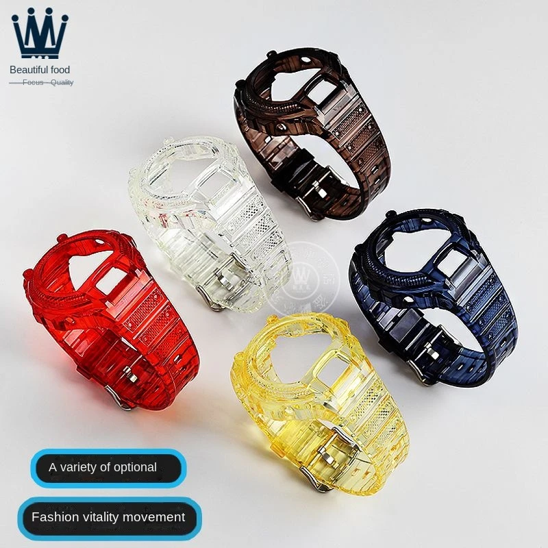 For Casio DW-6900 DW6900 DW-6600 Series modified transparent silicone Strap Case Watchband Bezel watch Bracelet accessories men