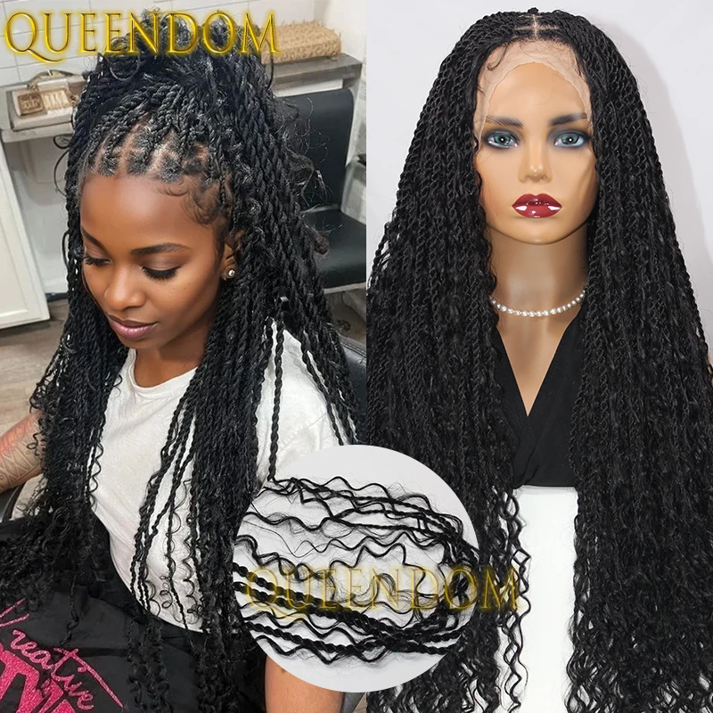 32 Inch Synthetic Boho Island Twist Braids Wig Full Lace Crochet Box Braided Goddess Wig Knotless Faux Locs Bohemian Braid Wigs