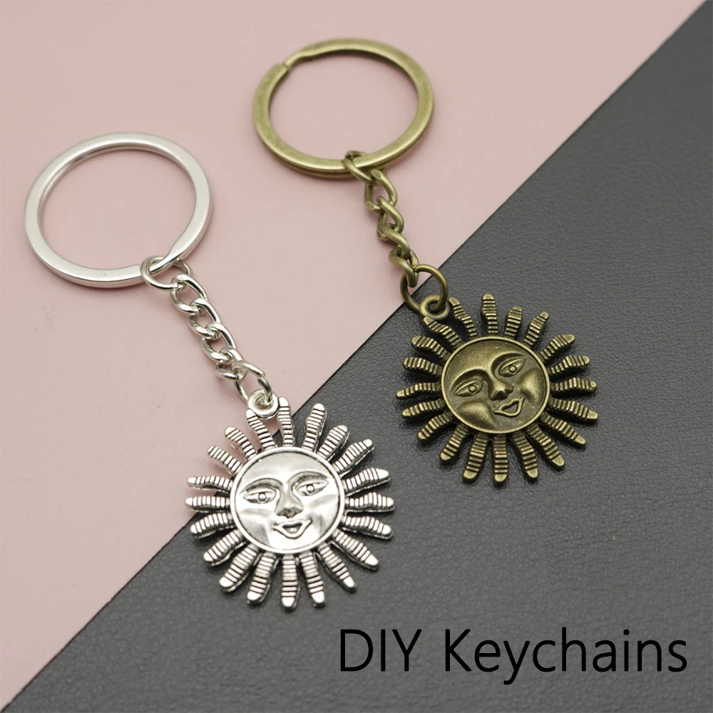 10 قطع العتيقة الأزرق الرجعية 30 مللي متر المعلقات الشمس المعدنية لصنع سلاسل المفاتيح أقراط القلائد مجوهرات اكسسوارات #5