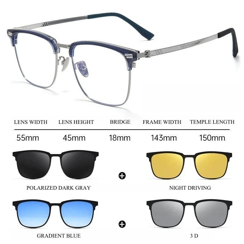 Chashma Prescription Glasses 4 Clips Sunglasses Lens Men Optical Eyewear Night Driving Frame for Recipe Gafas