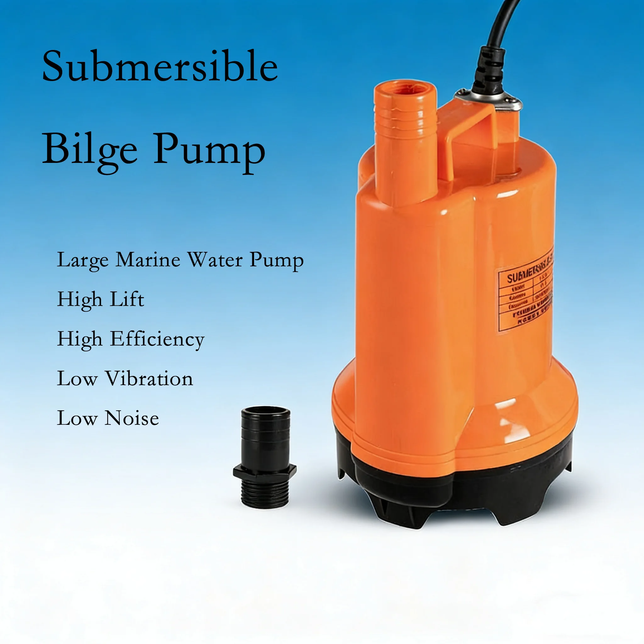 12V DC Submersible Water Pump, High Flow Marine Bilge Pump, Boat Drainage & High Pressure Water Pump for Fishing Boats