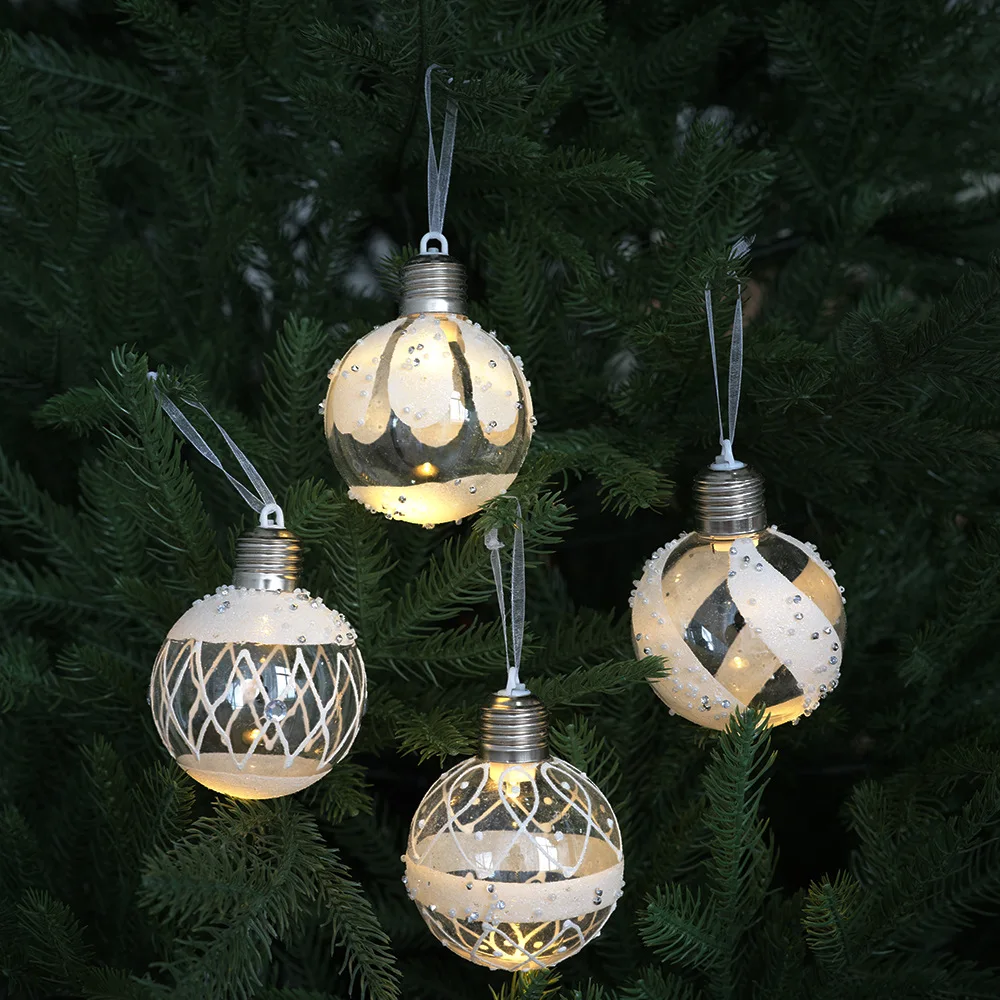 

1/4Pcs Christmas Ball Holiday Decoration Christmas Tree Pendant Luminous Light Bulb Ball Plastic Ball Scene Decor Accessories