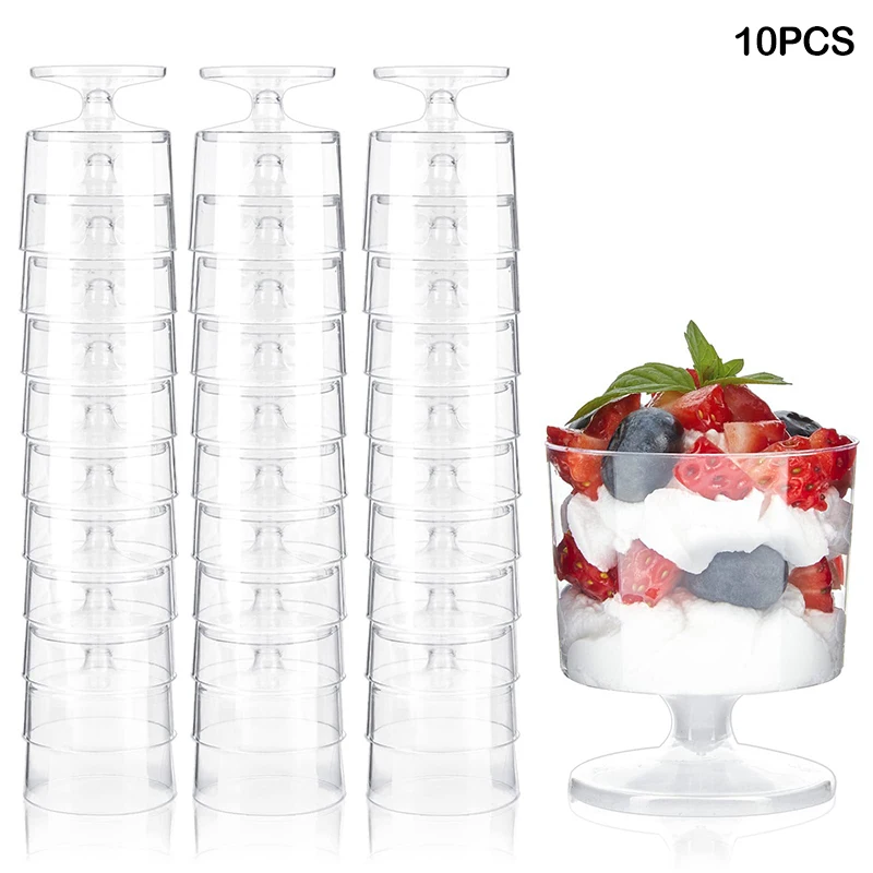 10pcs Disposable Dessert Cups Jelly Cup Disposable Plastic Cups Transparent Mousse Jelly Yogurt Cups Baking Tools Food Container