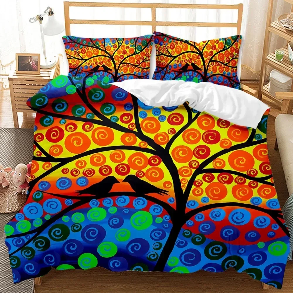 Nature Duvet Cover Digital Psychedelic Tree of Life with Turning Gothic Background Mystery Display King Polyester Bedding Set