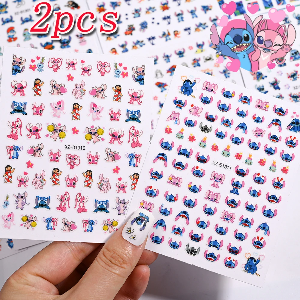 2 pçs 3d doce ponto ângulo etiqueta do prego decalques dos desenhos animados monstro azul auto adesivo sliders da arte do prego bonito anime ponto decalques do prego