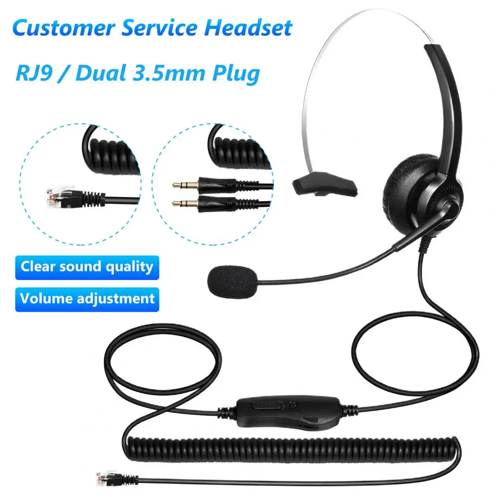 3.5mm RJ9 Wired Call Center Headset MIC Telephone Headphone Long Cable Noise-cancelling Customer Service Headphone