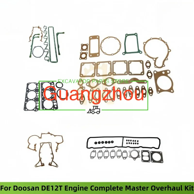 Compatible Doosan DE12T Engine Complete Master Overhaul Kit-Full Gasket Set, Seal Kit, O-Rings for Excavator Rebuild-OEM Quality