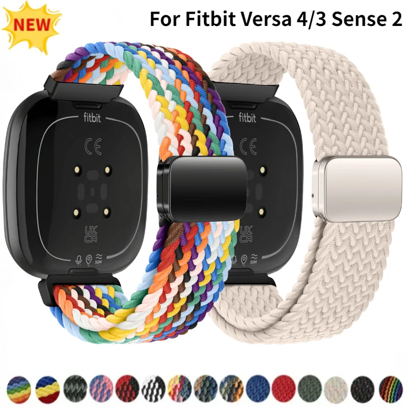 Nylon Braided Loop Strap For Fitbit Versa 4/3 Adjustable Metal Magnetic Bracelet Wristband For Fitbit Sense 2/1 Band Accessories