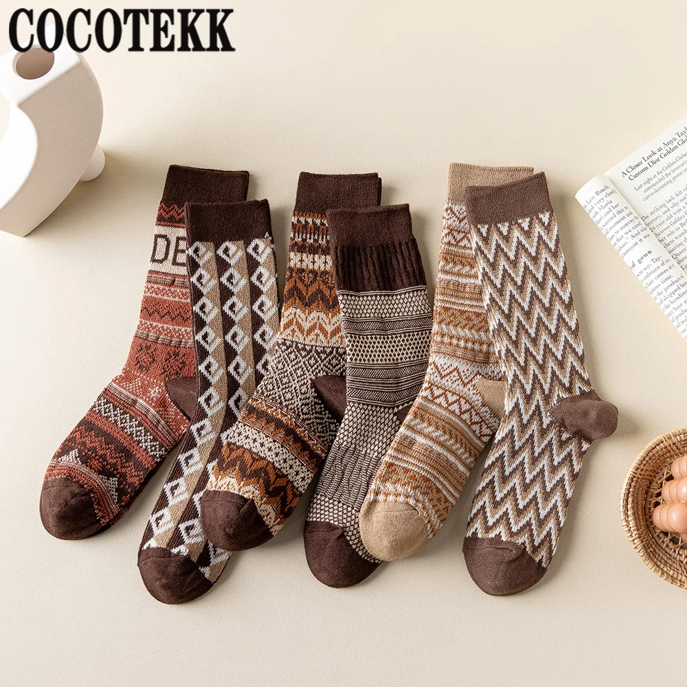 

New Retro Women Cotton Loose Socks Autumn Winter Knitting Korean Japanese Student Girls Stockings Combed Cotton Women Socks