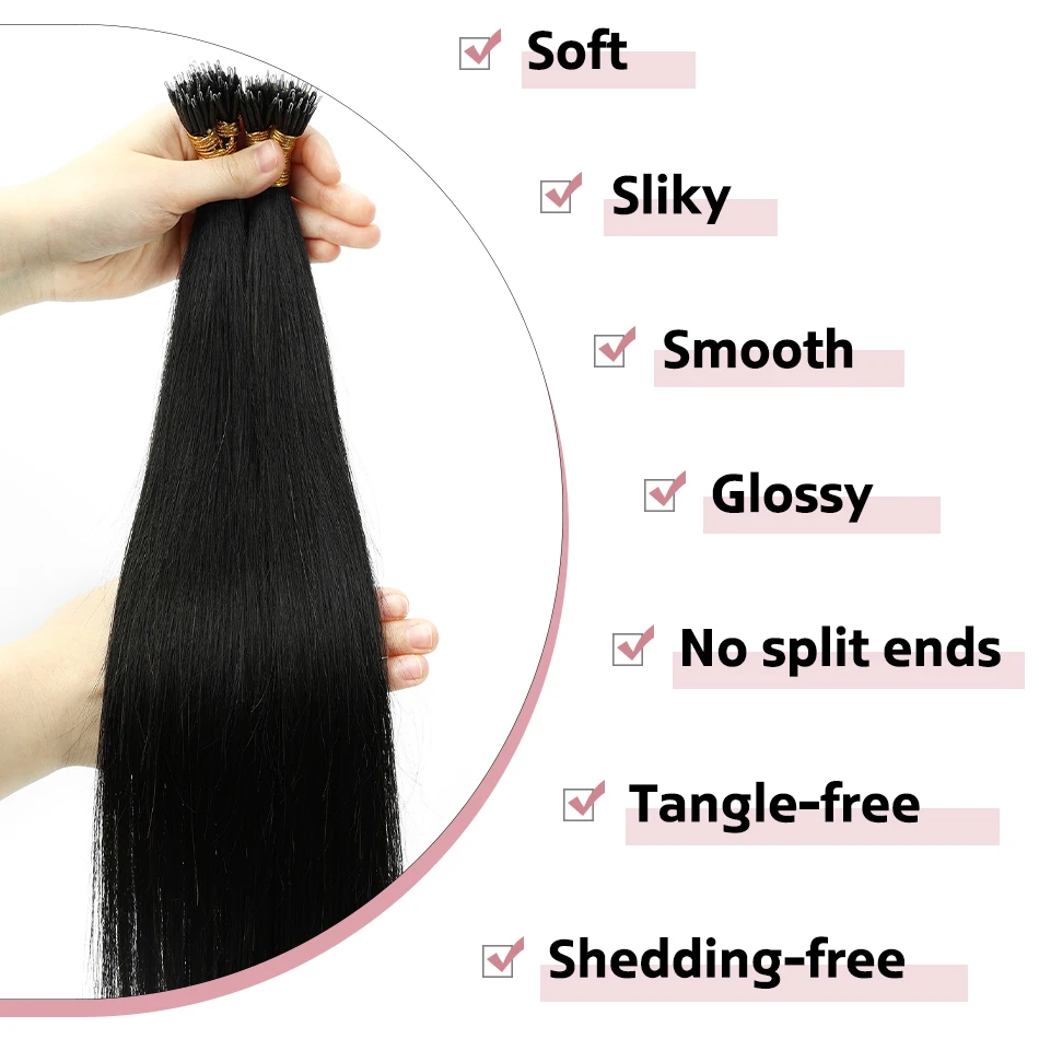 Extensiones de Nano Hair para mujer, Color Natural, fusión fría, Color negro, 16-22 pulgadas