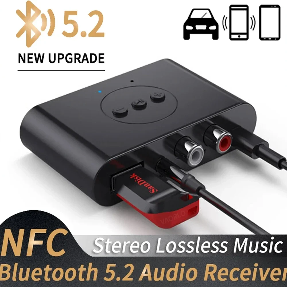 

Bluetooth 5.2 Audio Receiver NFC U Disk 3.5mm AUX RCA USB Stereo Music Wireless Adapter With Mic For Car Kit Speaker Amplifier