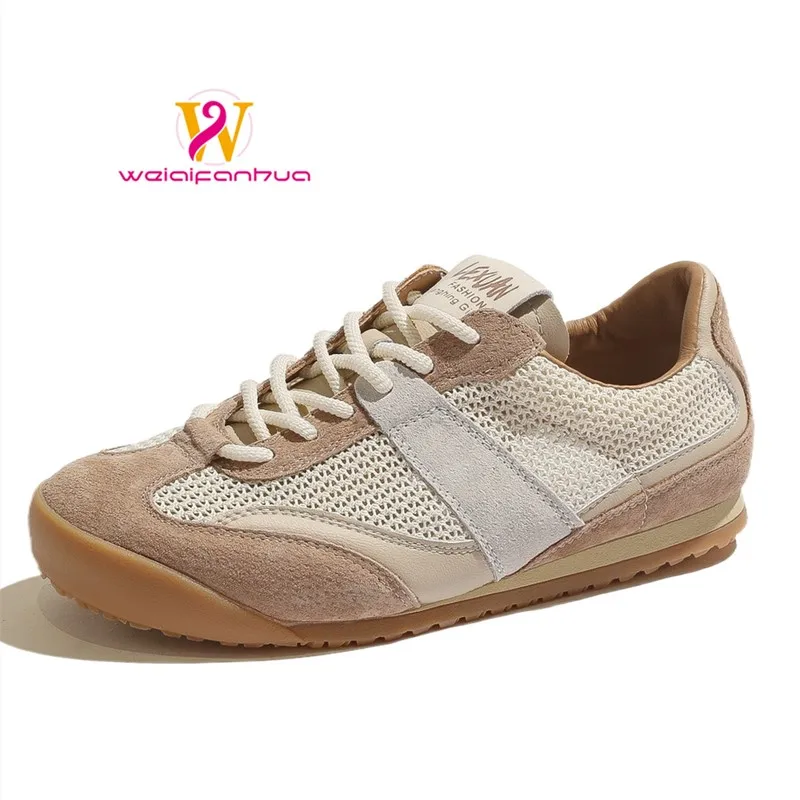 

Women's 2026 new style leather breathable mesh shoes, retro flat leather work shoes, versatile sports and casual sneakers