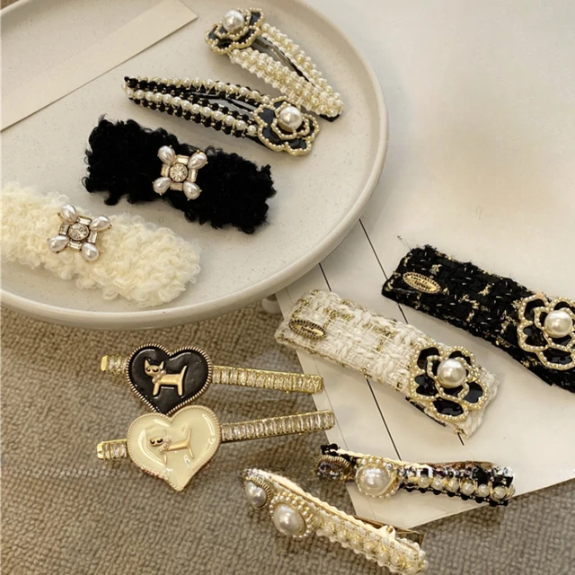 Koreańska modna moda nowy kwiat Rhinestone peruka perłowa klips francuski BB klipy Premium eleganckie akcesoria Pinces A Cheveux Femme