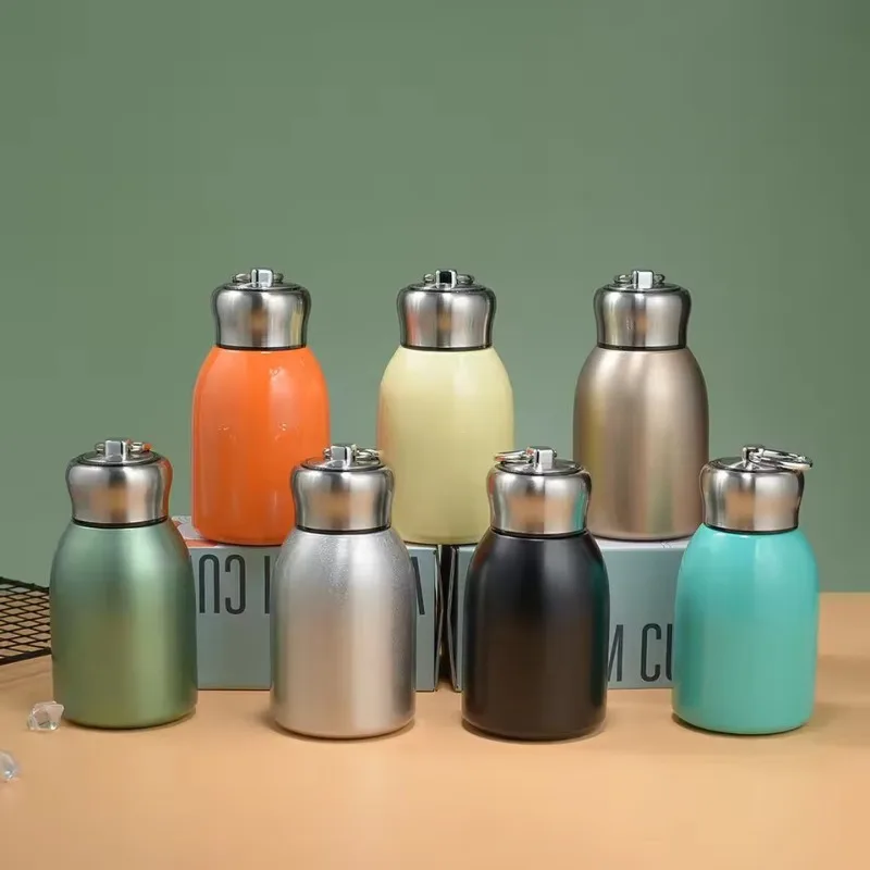 300ml Mini Stainless Steel Vacuum Thermos Cup With Lifting Ring Portable Travel Coffee Water Bottle Keep Hot Cold