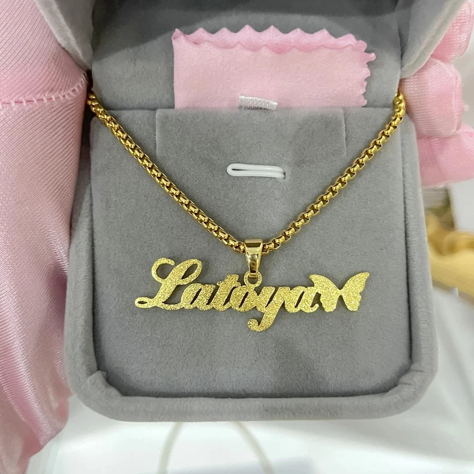 Raexrage Custom Name Frosted Necklace Stainless Steel Personalized Nameplate Bling Iced Pendant For Woman Mother Jewelry Gift