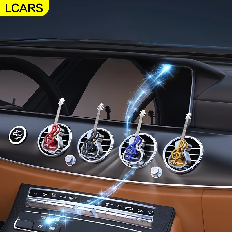 Lcars Car Air Vent Decorative Fragrance Diffuser Empty Bottle, Unscented, Liquid-Free Fragrance Container, Refillable and Reusable Car Fragrance Bottle - Glass and Abs Electroplated Car Air Vent Clip Essential Oil Diffuser, Guitar-Shaped Decoration (Without Fragrance Oil), Multifunctional Air Vent Decoration Hanging Fragrance Container, Car Air Freshener Perfume Bottle, Beautiful Gift
