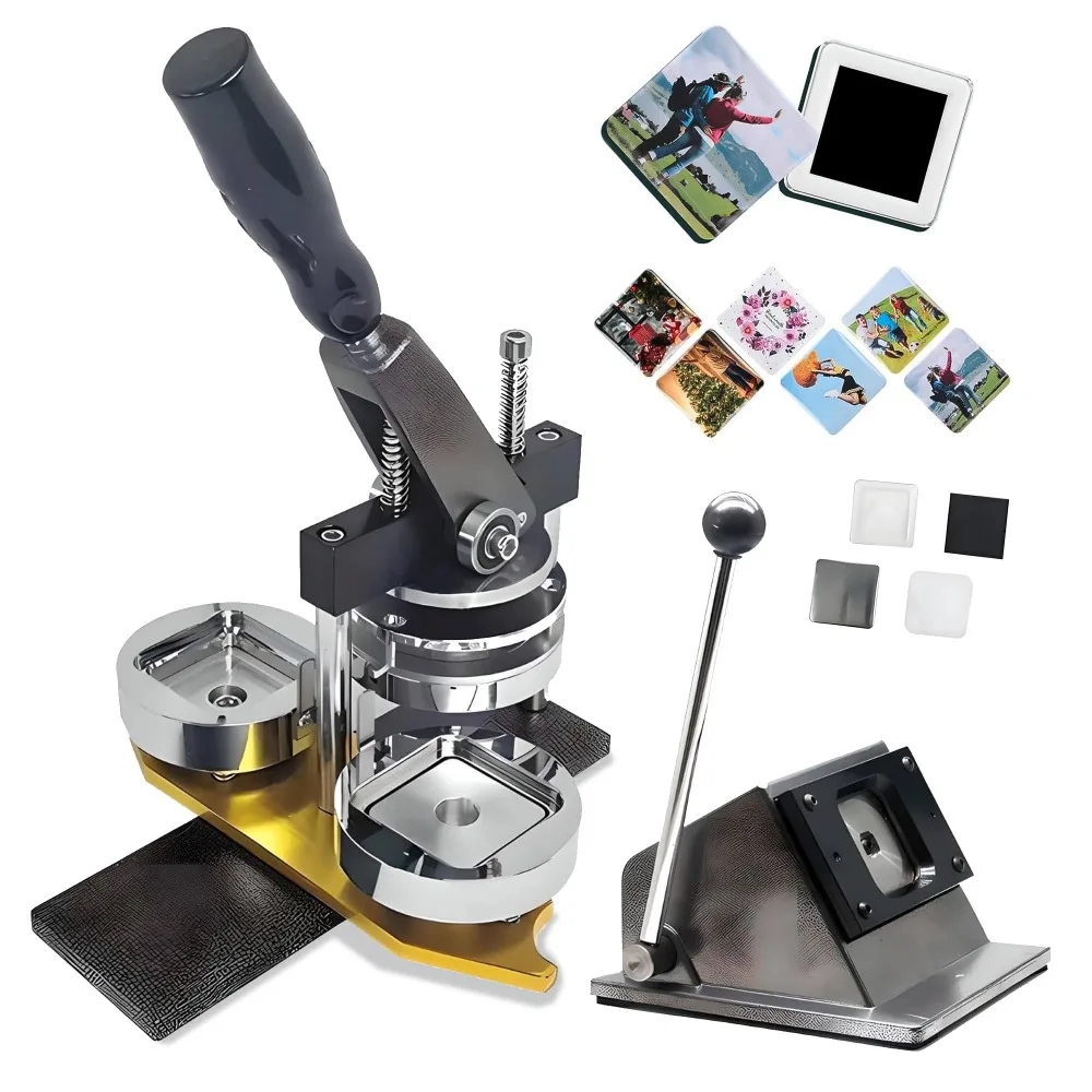 

50x50mm DIY Square Fridge Magnet Maker Machine 2x2 Inch ABS Lightweight Badge Press with Paper Cutter & 100pcs Materials