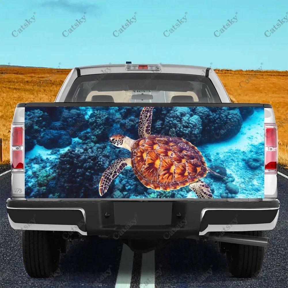 

Blue Sea Turtle Printing Car Tail Trunk Protect Sticker Decal Car Hood Automobile Decoration Sticker for SUV Off-road Pickup