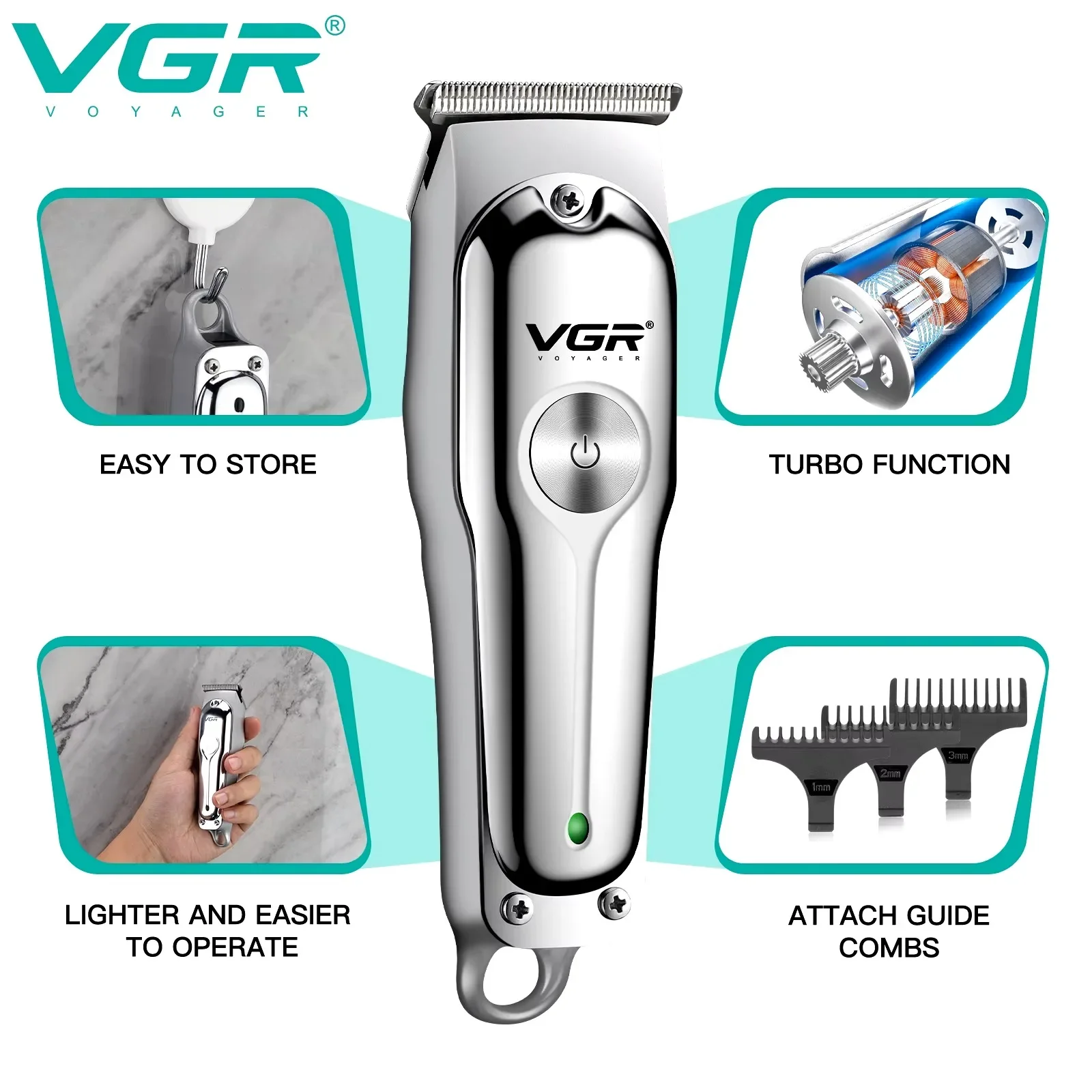 VGR Hair Trimmer Professional Barber Rechargeable Hair Cutting Machine Clippers Cordless Haircut Electric Trimmer for Men V-071