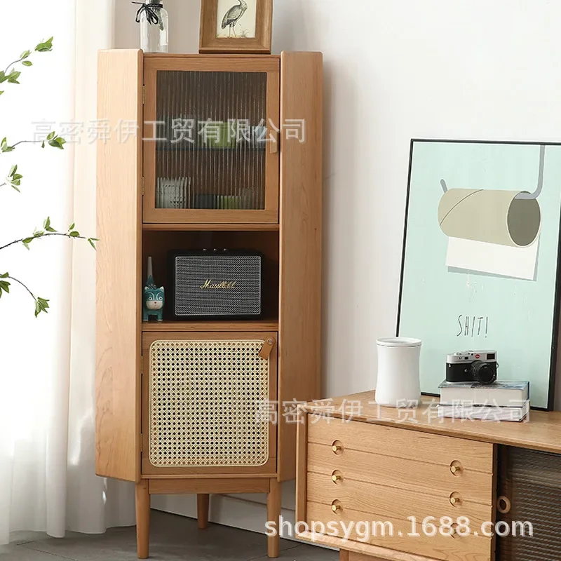 Japanese Corner Cabinet Nordic Solid Wood Cherry Wood Wine Cabinet Guest Restaurant Corner Side Cabinet Sofa Wall Corner Locker