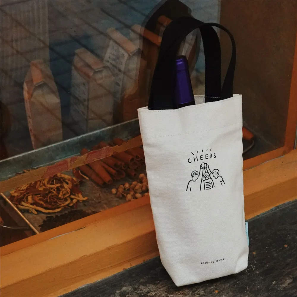 Portable Tote Bag Water Cup Bottle Holder Coffee Milk Tea Canvas Bag Eco Mini Storage Small Umbrella Handbag Red Wine Bag